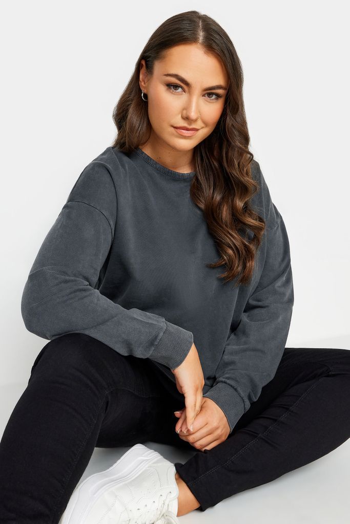 Curve Grey Acid Washed Sweatshirt, Women's Curve & Plus Size, Yours