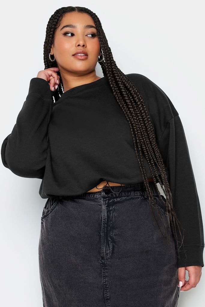 Curve Black Cropped Sweatshirt, Women's Curve & Plus Size, Limited Collection