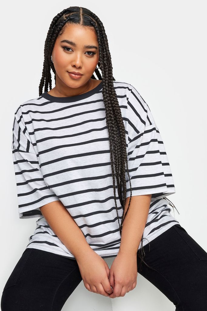 Curve Light Grey Stripe Oversized Boxy Tshirt, Women's Curve & Plus Size, Yours