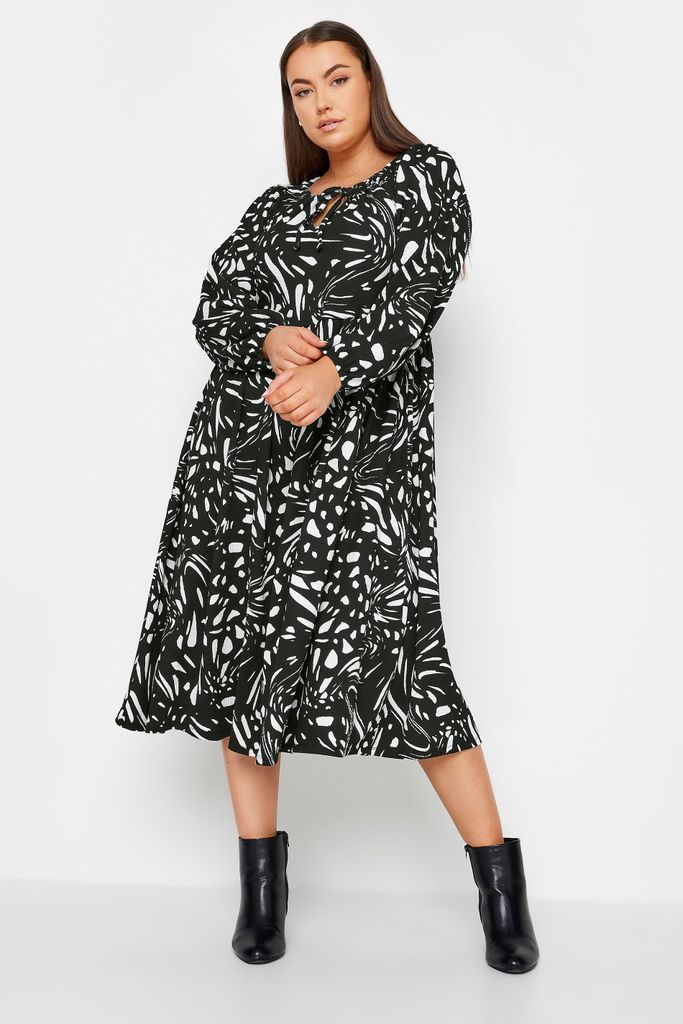 Curve Black Abstract Print Midi Dress, Women's Curve & Plus Size, Yours