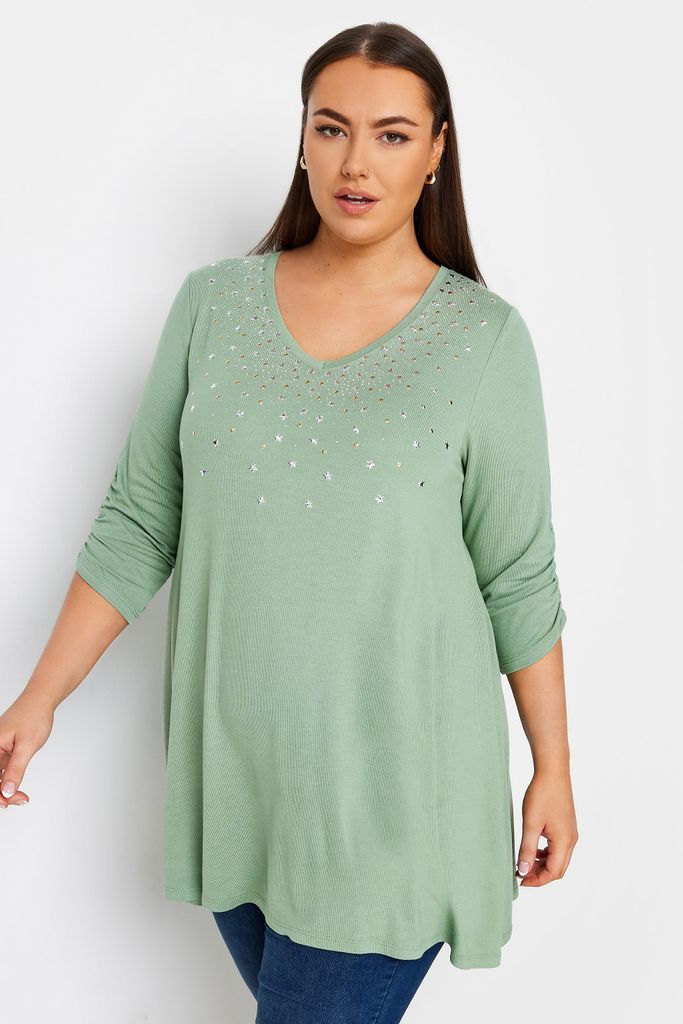 Curve Green Star Embellished Swing Top, Women's Curve & Plus Size, Yours