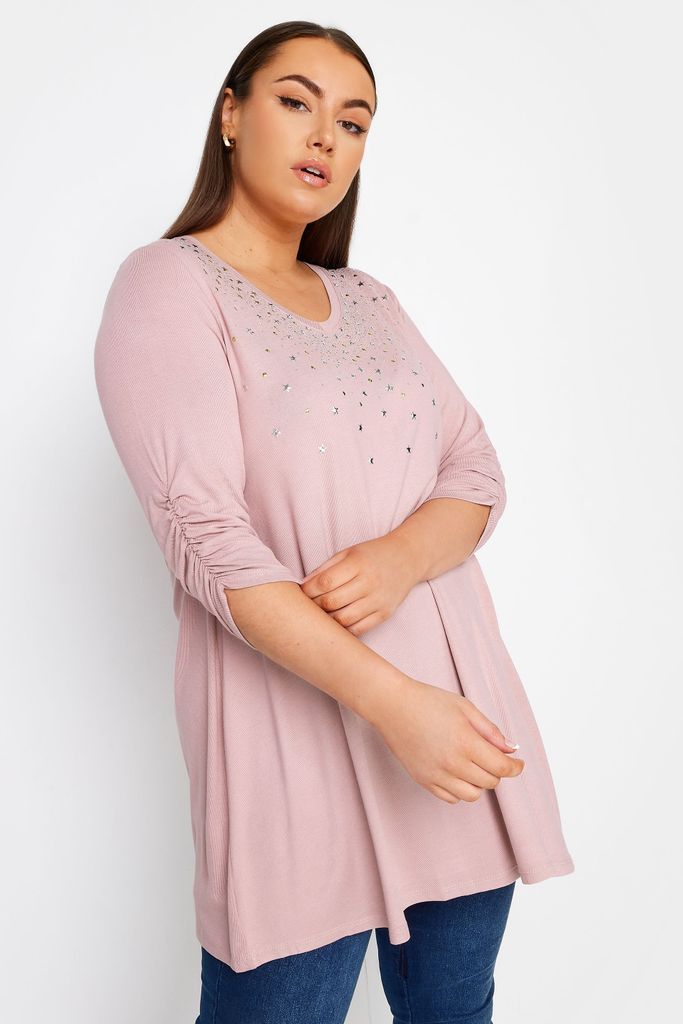Curve Pink Star Embellished Swing Top, Women's Curve & Plus Size, Yours