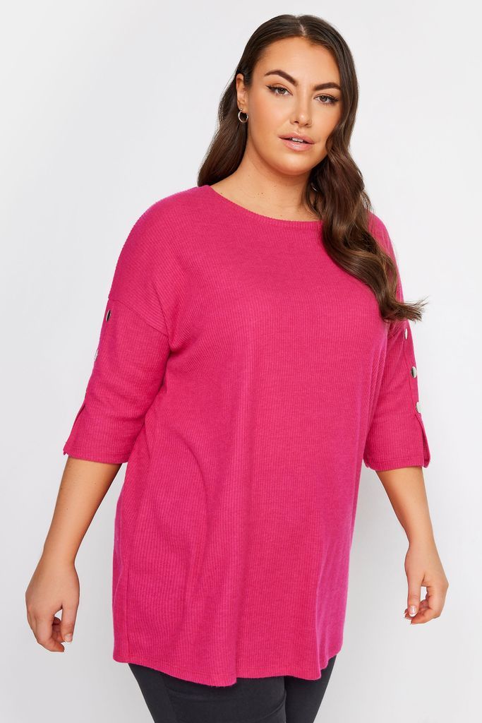 Curve Pink Soft Touch Button Top, Women's Curve & Plus Size, Yours