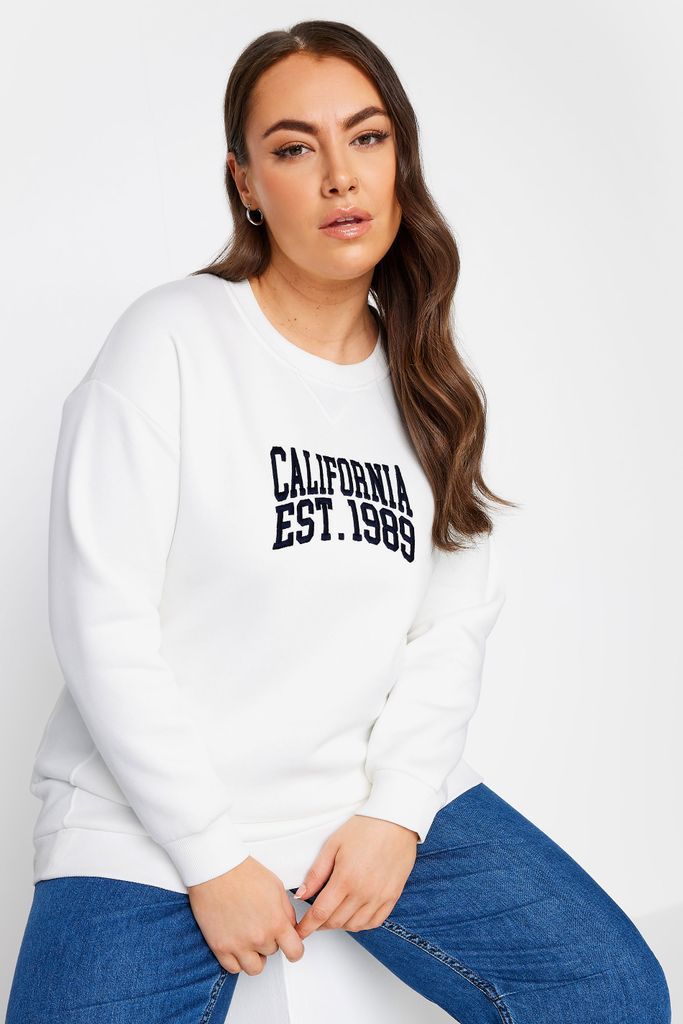Curve White 'California' Slogan Sweatshirt, Women's Curve & Plus Size, Yours