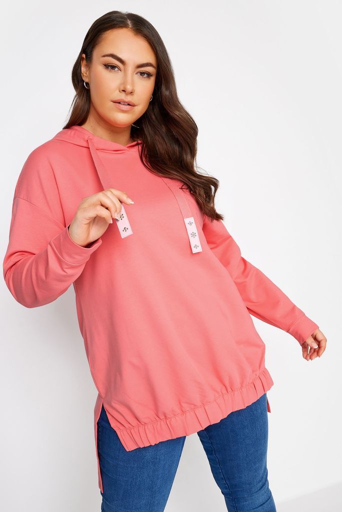Plus Size Bright Pink Embellished Tie Hoodie, Women's Curve & Plus Size, Yours