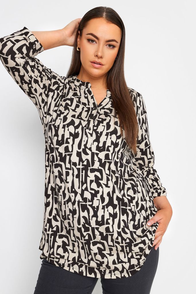 Curve Black & Ivory White Abstract Print Oversized Shirt, Women's Curve & Plus Size, Yours