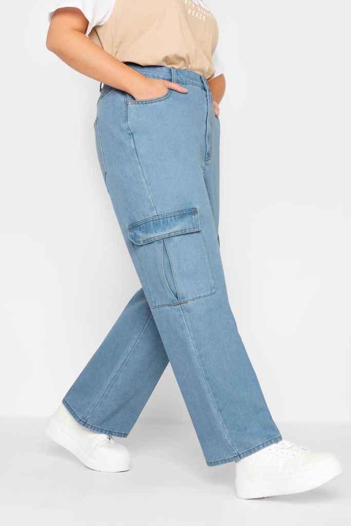Curve Blue Cargo Jeans, Women's Curve & Plus Size, Yours