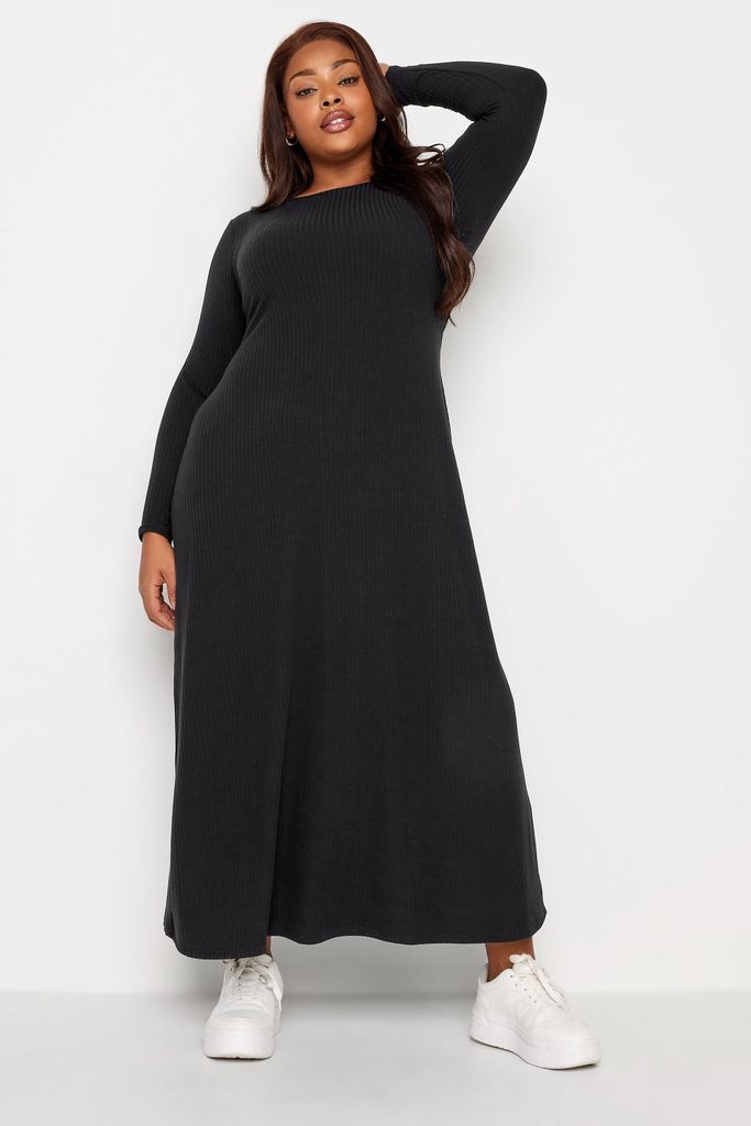 Curve Black Ribbed Swing Maxi Dress, Women's Curve & Plus Size, Yours