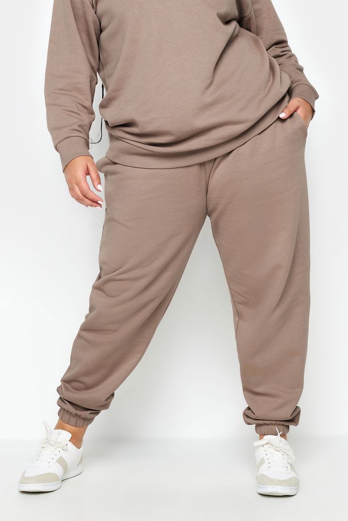 Curve Mocha Brown Cuffed Joggers, Women's Curve & Plus Size, Yours