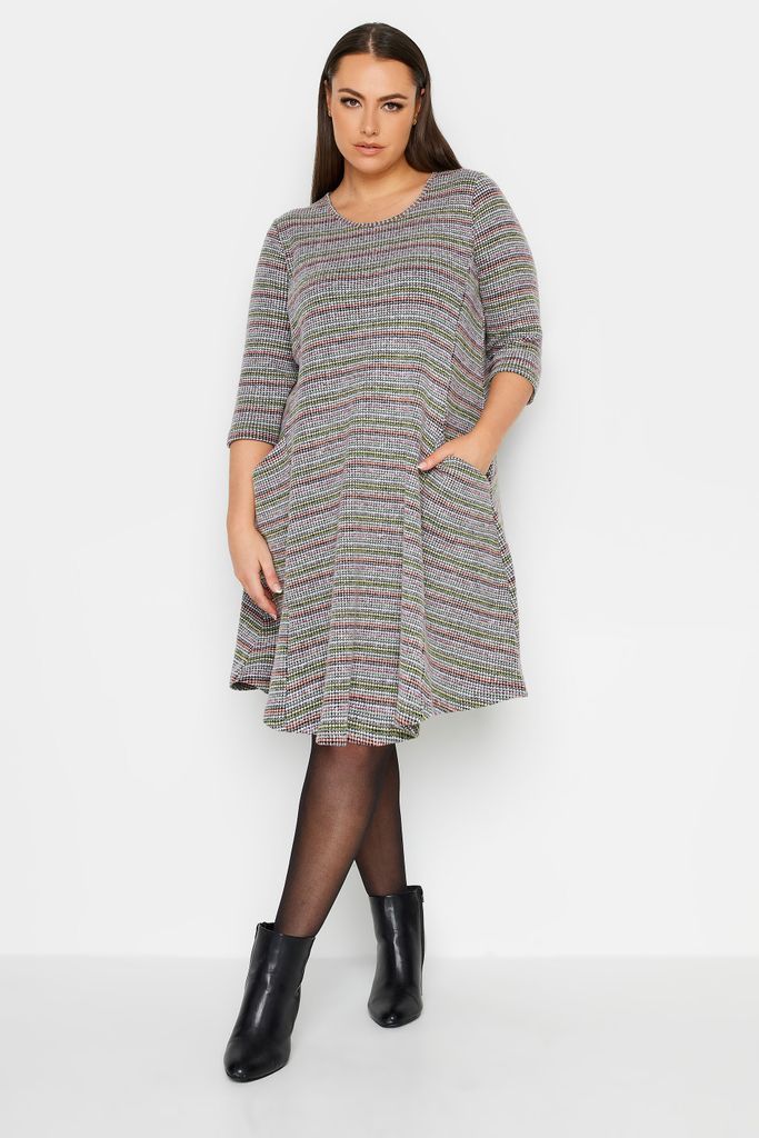 Curve Grey Stripe Soft Touch Pocket Dress, Women's Curve & Plus Size, Yours