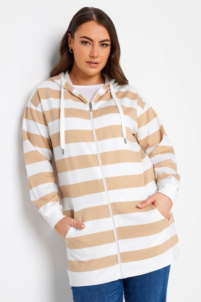 Curve Brown Stripe Zip Through Hoodie, Women's Curve & Plus Size, Yours