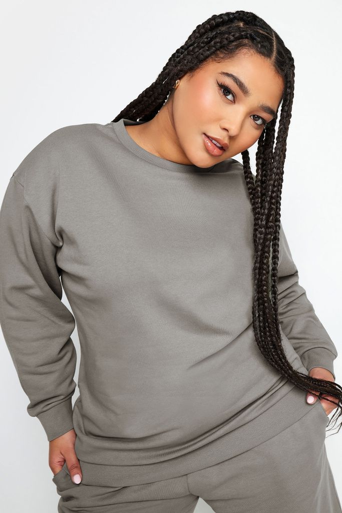 Curve Light Grey Crew Neck Sweatshirt, Women's Curve & Plus Size, Yours