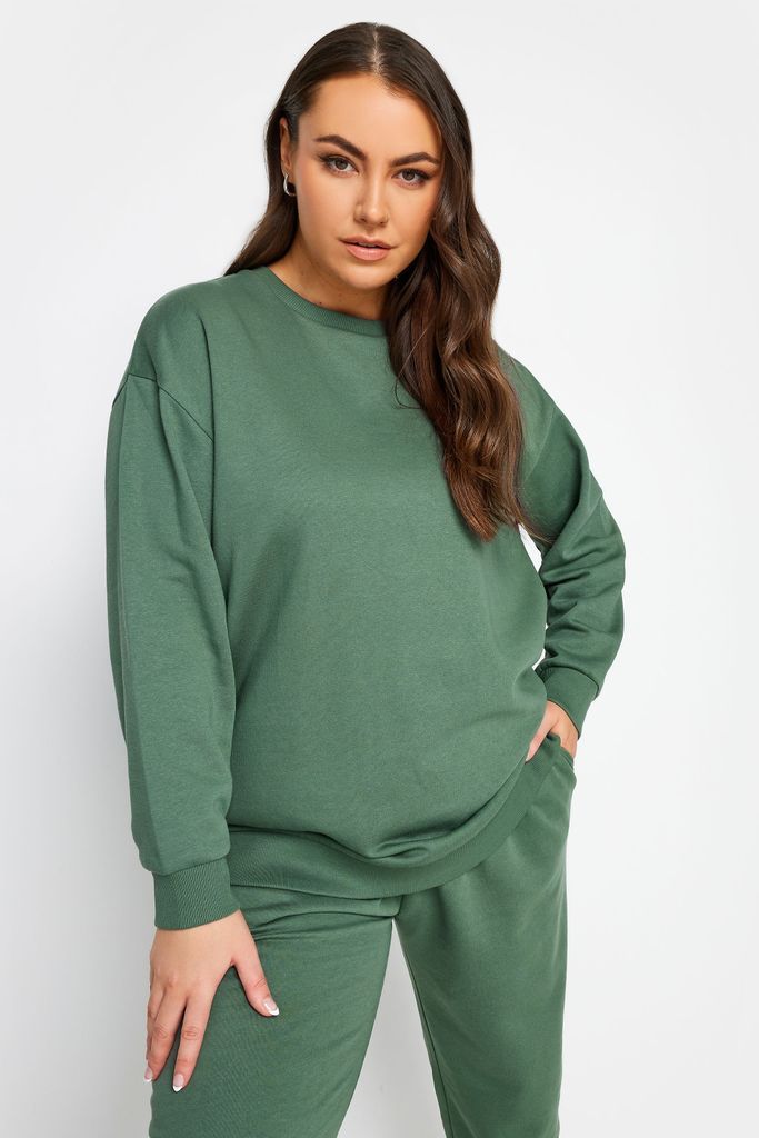 Curve Green Crew Neck Sweatshirt, Women's Curve & Plus Size, Yours