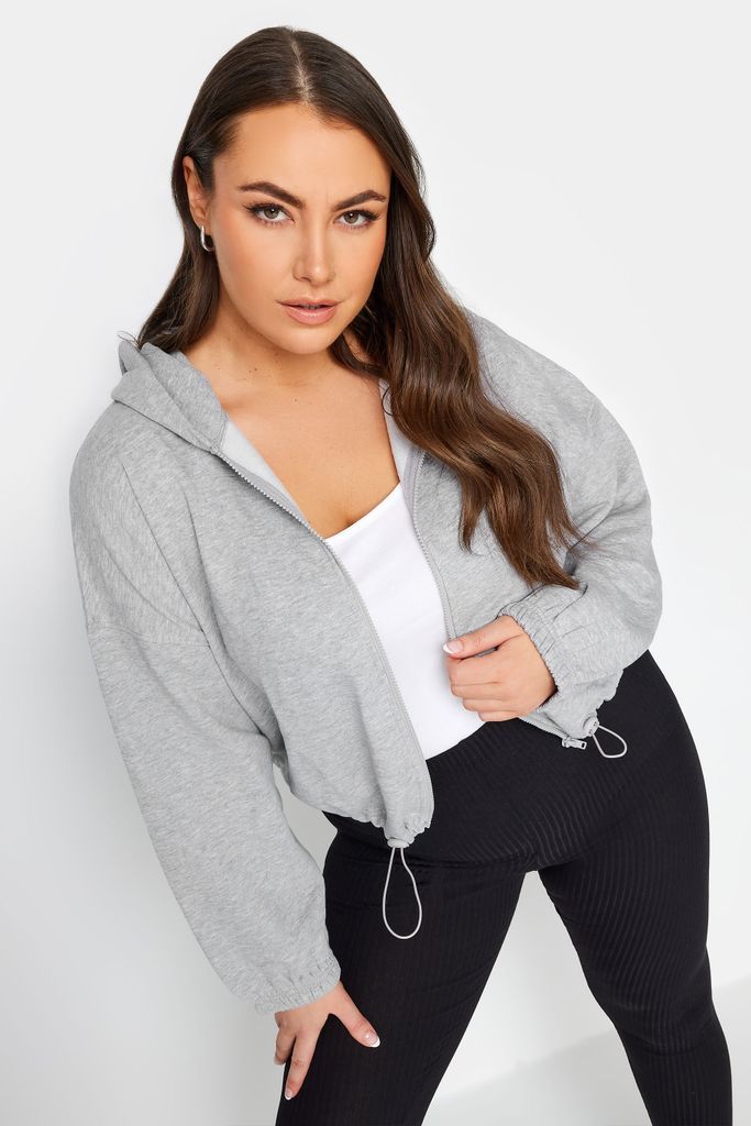 Curve Grey Cropped Zip Through Hoodie, Women's Curve & Plus Size, Limited Collection