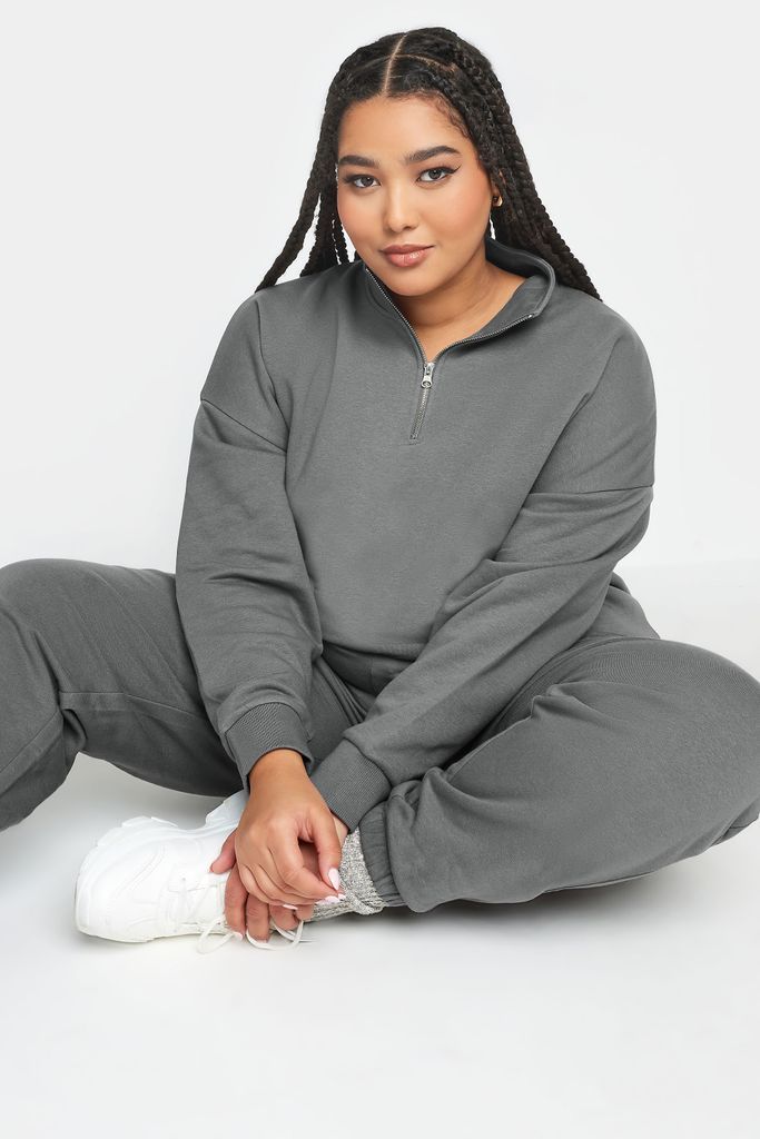Curve Grey Quarter Zip Sweatshirt, Women's Curve & Plus Size, Yours