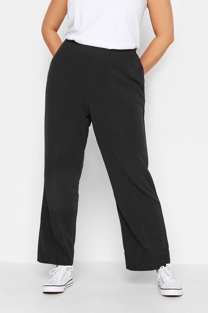 Curve Black Pull On Stretch Ribbed Bootcut Trousers, Women's Curve & Plus Size, Yours