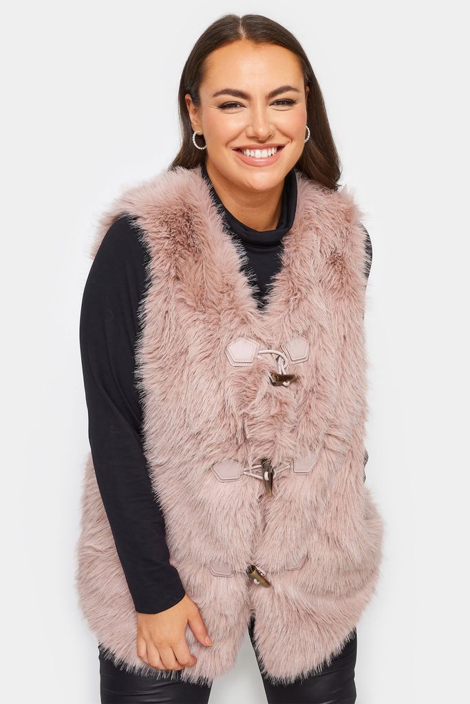 Curve Pink Faux Fur Gilet, Women's Curve & Plus Size, Yours