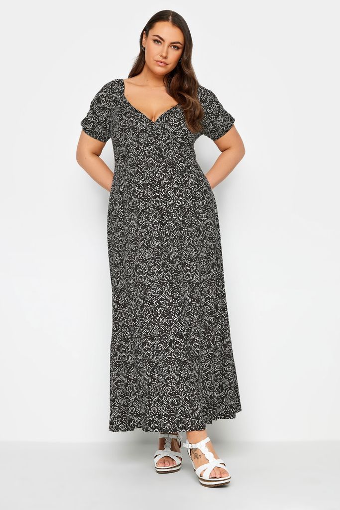 Curve Black Abstract Swirl Print Wrap Maxi Dress, Women's Curve & Plus Size, Yours