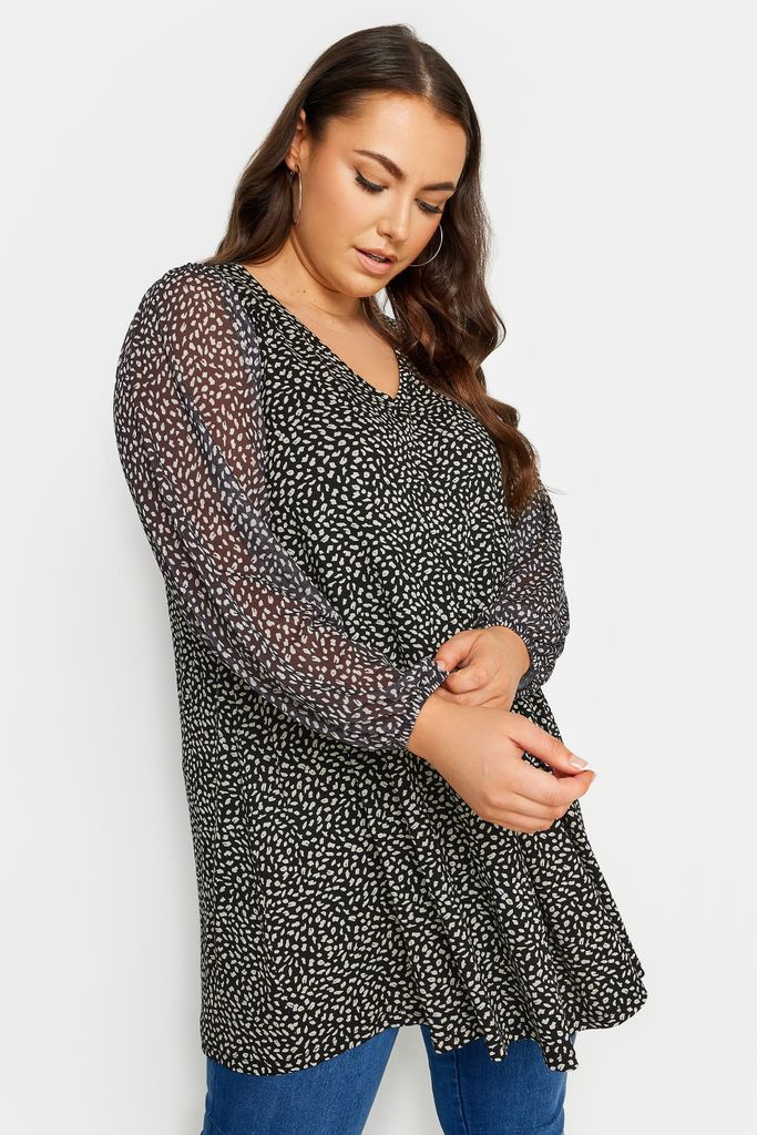 Curve Black Animal Print Mesh Swing Top, Women's Curve & Plus Size, Yours