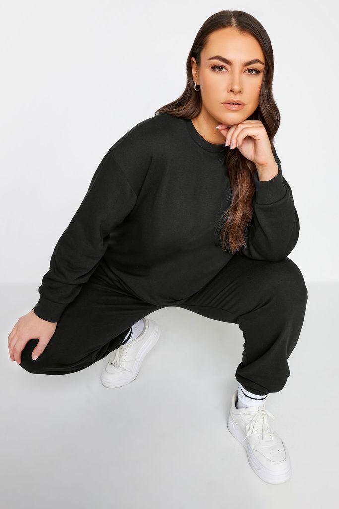 Curve Black Crew Neck Sweatshirt, Women's Curve & Plus Size, Yours