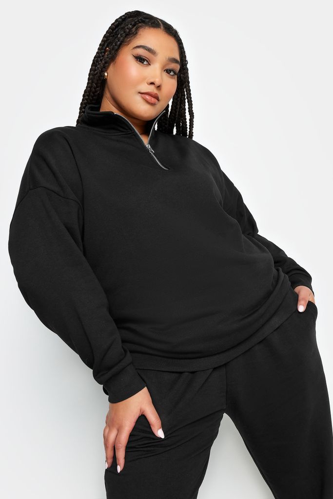 Curve Black Quarter Zip Sweatshirt, Women's Curve & Plus Size, Yours