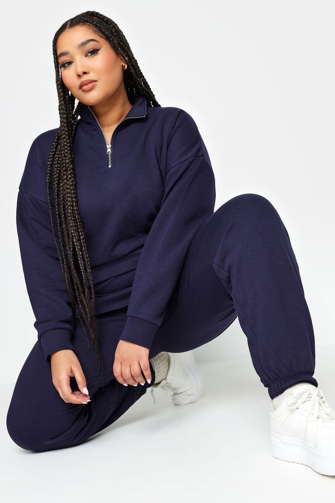Curve Navy Blue Quarter Zip Sweatshirt, Women's Curve & Plus Size, Yours