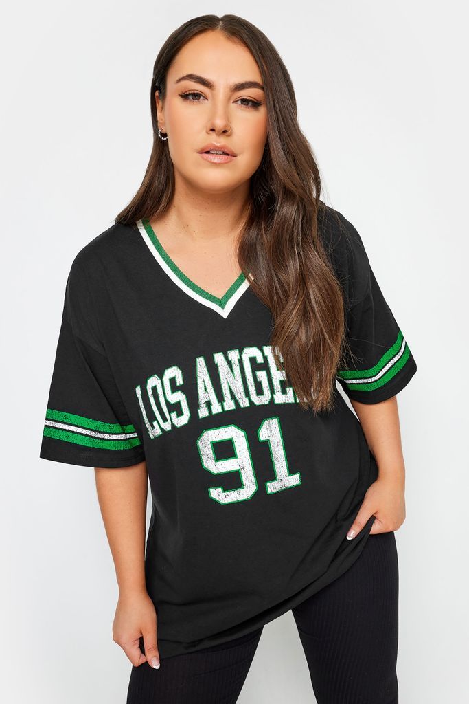 Curve Black 'Los Angeles' Slogan Varsity Tshirt, Women's Curve & Plus Size, Yours