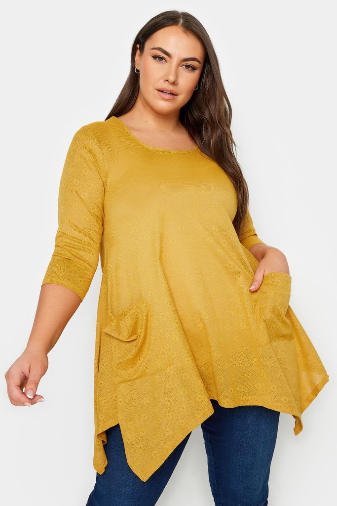 Curve Mustard Yellow Hanky Hem Pocket Top, Women's Curve & Plus Size, Yours