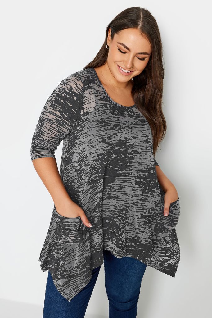 Curve Black Abstract Print Pocket Top, Women's Curve & Plus Size, Yours