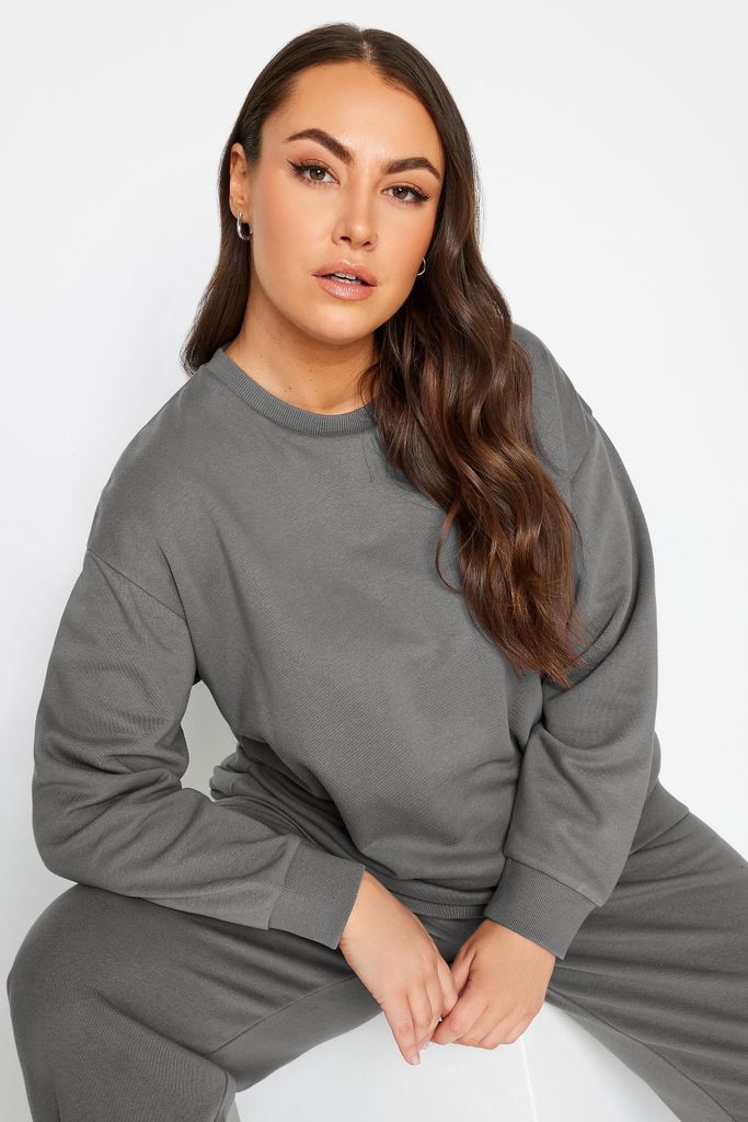 Curve Grey Crew Neck Sweatshirt, Women's Curve & Plus Size, Yours