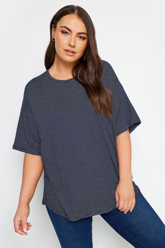Curve Dark Blue Oversized Boxy Tshirt, Women's Curve & Plus Size, Yours