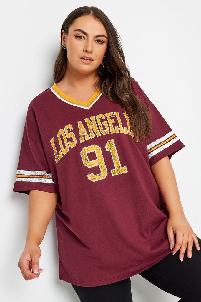Curve Red 'Los Angeles' Slogan Varsity Tshirt, Women's Curve & Plus Size, Yours