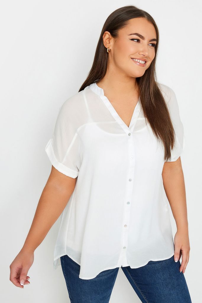 Curve White Button Through Short Sleeve Shirt, Women's Curve & Plus Size, Yours