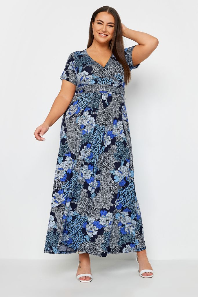 Curve Blue Floral Print Wrap Maxi Dress, Women's Curve & Plus Size, Yours
