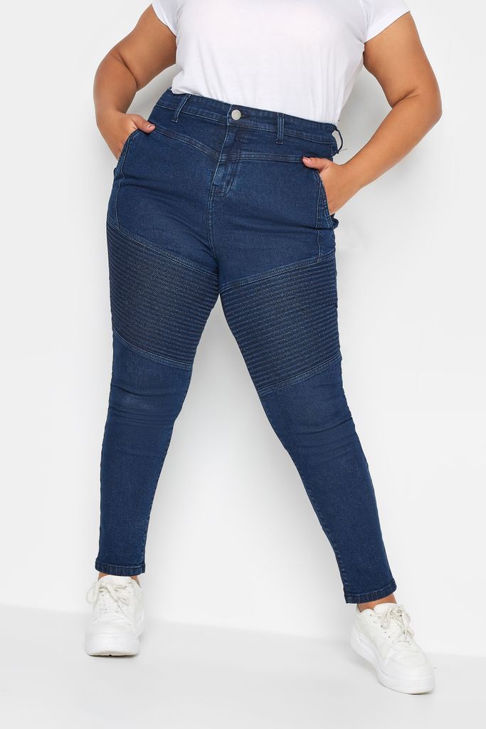 Curve Indigo Blue Skinny Ava Biker Jeans, Women's Curve & Plus Size, Yours