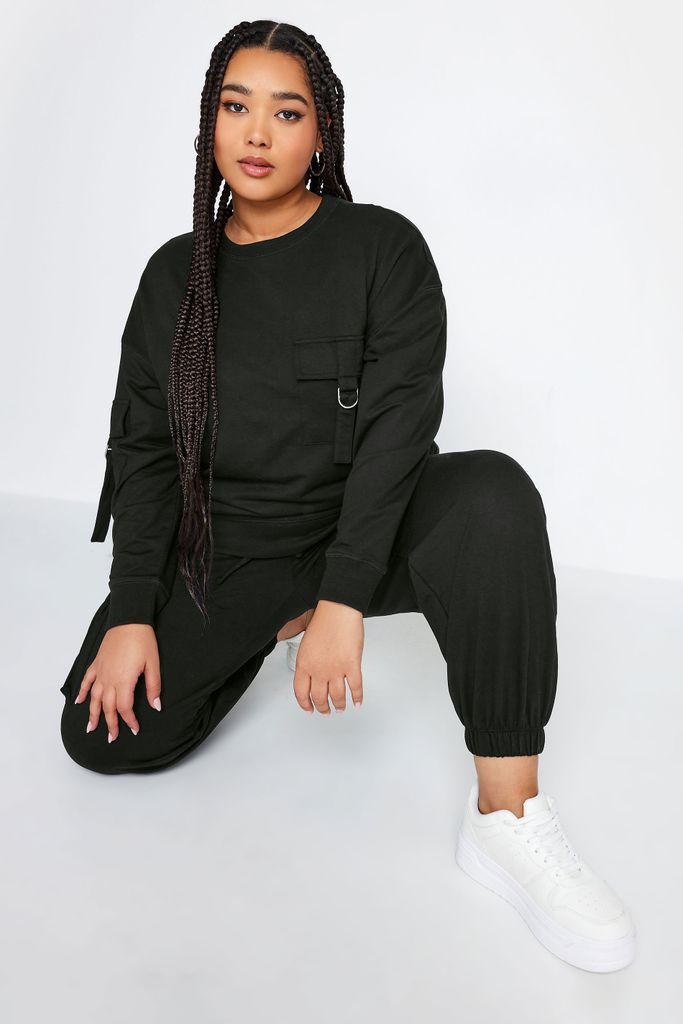 Curve Black Utility Pocket Sweatshirt, Women's Curve & Plus Size, Limited Collection