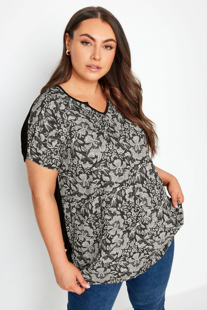 Curve Black Floral Print Tshirt, Women's Curve & Plus Size, Yours