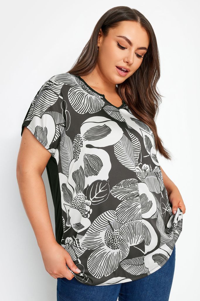 Curve Black Leaf Print Tshirt, Women's Curve & Plus Size, Yours