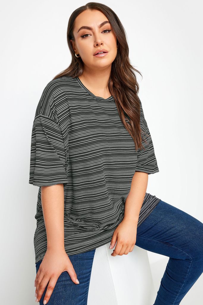 Curve Blue Striped Oversized Boxy Tshirt, Women's Curve & Plus Size, Yours