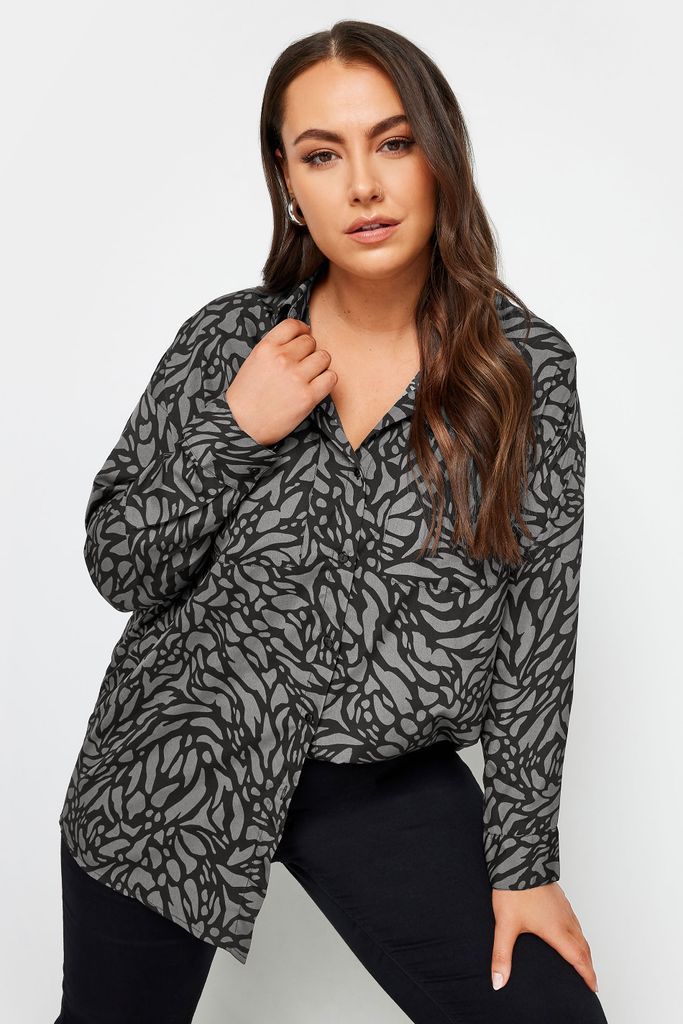 Curve Grey Animal Markings Print Shirt, Women's Curve & Plus Size, Yours