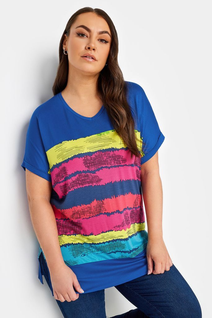Curve Blue Abstract Stripe Print Top, Women's Curve & Plus Size, Yours
