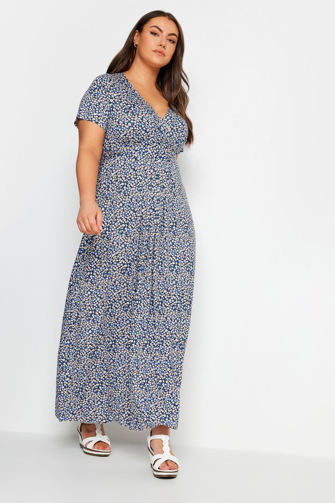 Curve Blue Floral Maxi Wrap Dress, Women's Curve & Plus Size, Yours