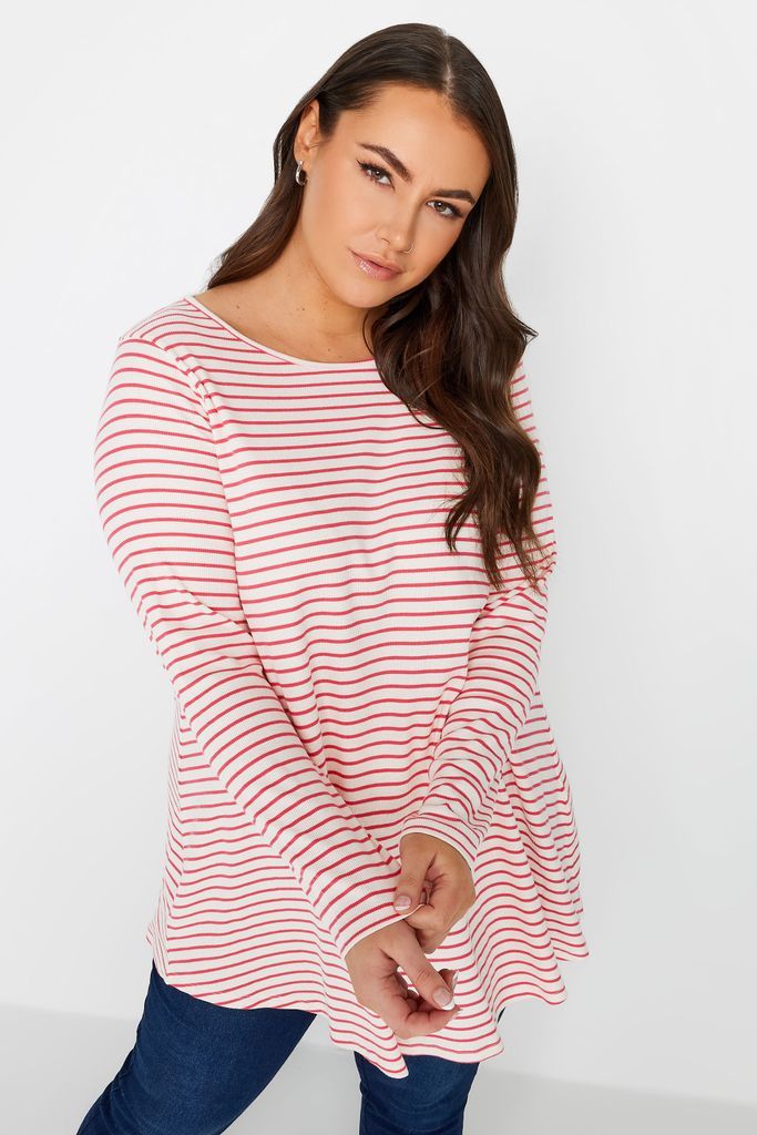 Curve Pink Stripe Print Ribbed Top, Women's Curve & Plus Size, Yours