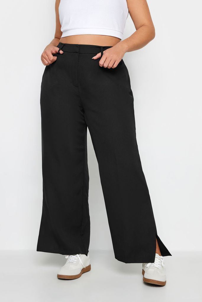 Curve Black Split Hem Flared Trousers, Women's Curve & Plus Size, Yours