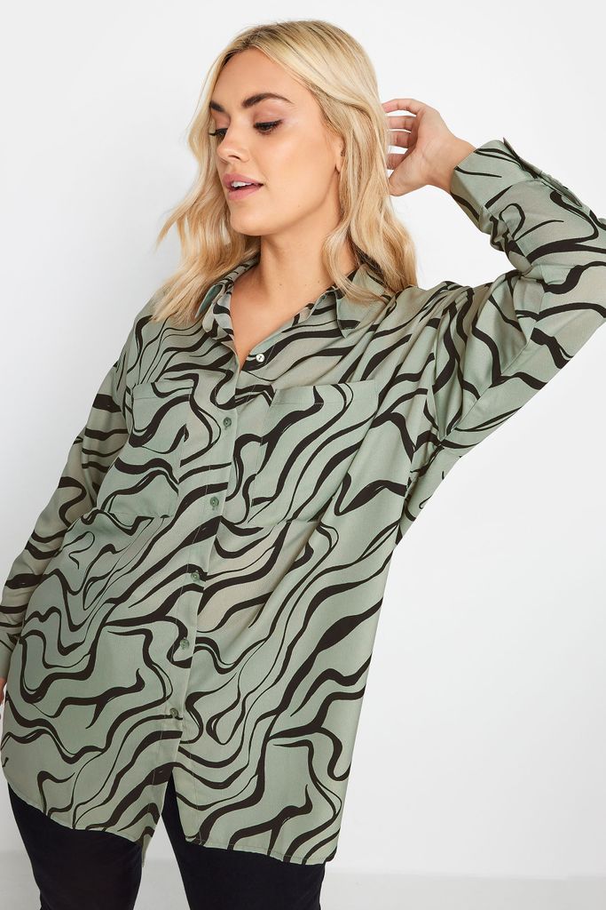 Curve Green Swirl Print Shirt, Women's Curve & Plus Size, Yours