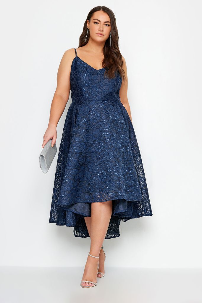 Curve Navy Blue Lace Midi Prom Dress, Women's Curve & Plus Size, Yours London