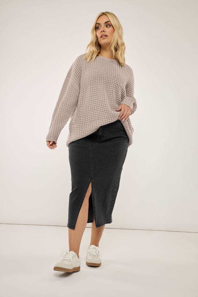 Curve Black Midi Stretch Denim Skirt, Women's Curve & Plus Size, Yours