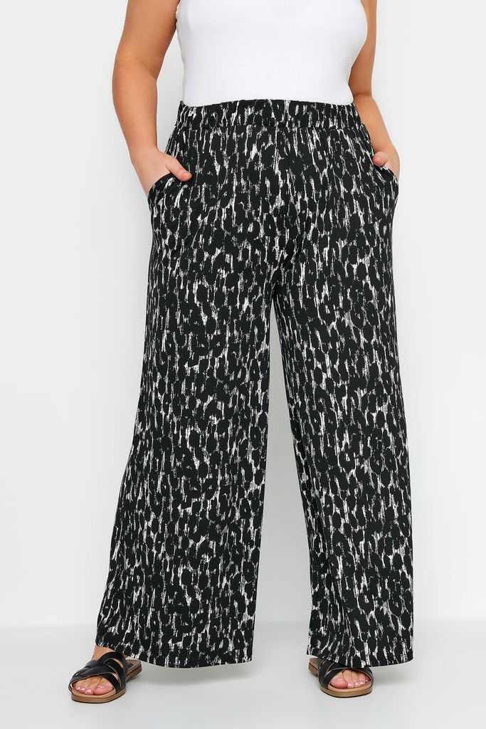 Curve Black Leopard Print Wide Leg Trousers, Women's Curve & Plus Size, Yours
