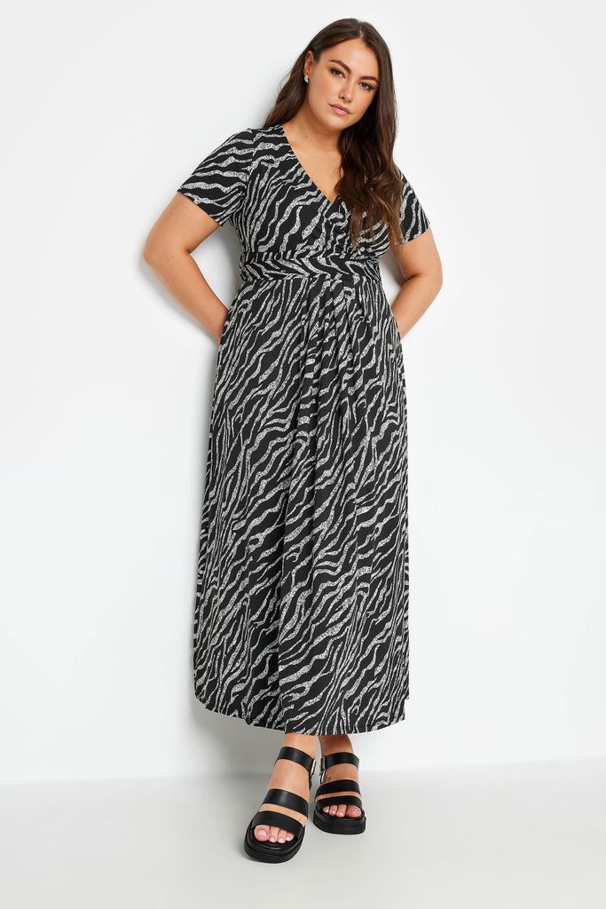 Curve Black Zebra Print Wrap Maxi Dress, Women's Curve & Plus Size, Yours
