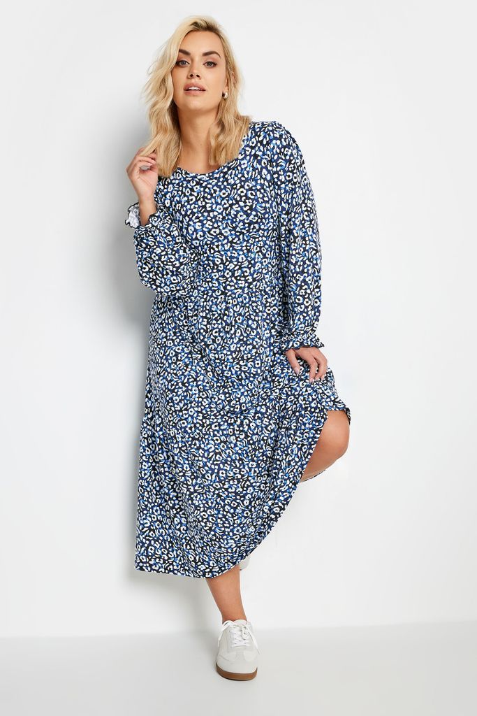 Curve Blue Leopard Print Midaxi Dress, Women's Curve & Plus Size, Yours